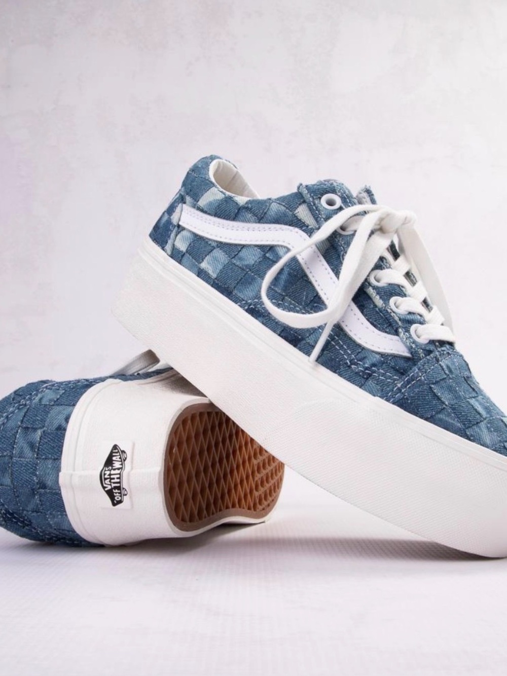 Vans Denim Mix Old Skool Stackform Platform Sneakers Blue Patchwork Denim